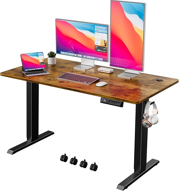 Electric Standing Desk 48 Inch, Ergonomic Height Adjustable Table with T-Shaped Metal Bracket Modern Computer Workstations for Home Office, Rustic Brown - LeafyLoom