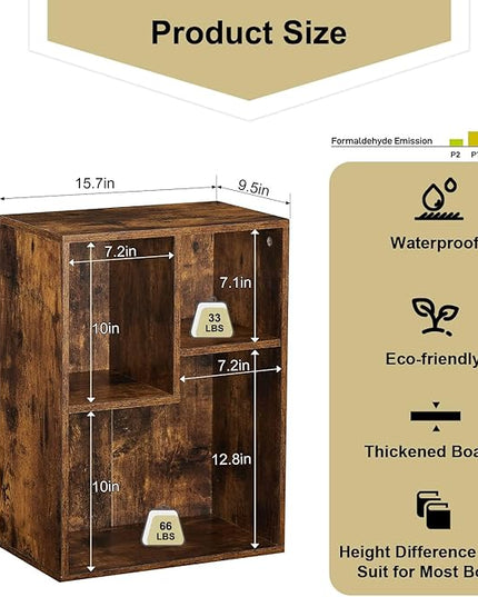 VECELO 3-Cube Small Bookshelf, Modern Bookcases with Shelves Height Up to 12.8 Inches, Suit for Common Size TextBook, Vertical or Horizontal, Cubby Storage Organizer,Rustic Brown - LeafyLoom