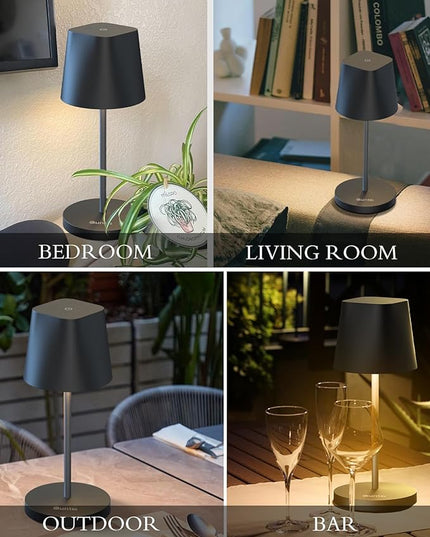 Quntis Cordless Small Table Lamp, Battery Powered Lamp Rechargeable Touch LED Desk Lamp with Dimmer for Restaurant/Bedroom/Bars/Outdoor Party/Camping/Coffee Shop Night Light, Carbon Black - LeafyLoom