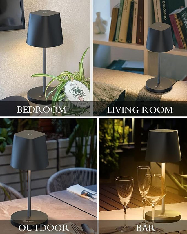 Quntis Cordless Small Table Lamp, Battery Powered Lamp Rechargeable Touch LED Desk Lamp with Dimmer for Restaurant/Bedroom/Bars/Outdoor Party/Camping/Coffee Shop Night Light, Carbon Black - LeafyLoom