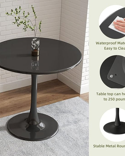 Black Round Table Modern Dining Table Tulip Round Kitchen Table Mid Century Coffee Table for Living Room 24 inch - LeafyLoom