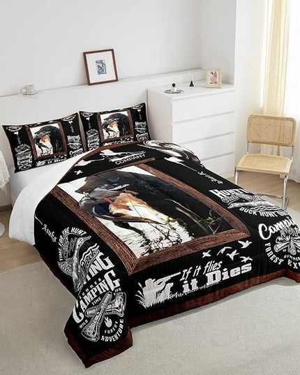 Feelyou Duck Hunting Comforter Hunting and Fishing Bedding Set for Kids Boys Girls Dog Hunter Comforter Set Wild Animal Inner Fill Duvet Set 1 Comforter Set with 2 Pillowcases Full Size - LeafyLoom