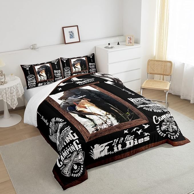 Feelyou Duck Hunting Comforter Hunting and Fishing Bedding Set for Kids Boys Girls Dog Hunter Comforter Set Wild Animal Inner Fill Duvet Set 1 Comforter Set with 2 Pillowcases Full Size - LeafyLoom