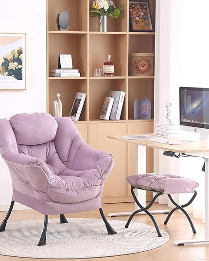 LITA Lazy Chair with Ottoman, Modern Accent Leisure Upholstered Sofa Chair, Contemporary Lounge Reading Chair with Armrests and a Side Pocket for Living Room, Bedroom & Small Space - LeafyLoom