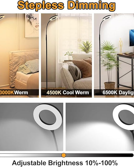 LED Floor Lamp, Bright 18W Floor Lamps for Living Room with 1H Timer, Stepless Adjustable 2700-6500K Colors & Brightness Tall Standing Lamp with Remote & Touch Control Reading Floor Lamps - LeafyLoom