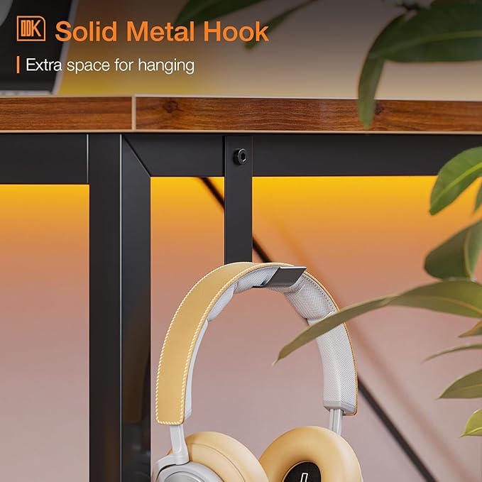 ODK Computer Desk Large Office Desk, 63 Inch Writing Desk with Storage, Modern PC Desk Work Table with Headphone Hook for Home Office, Spliced Tabletop, Rustic Brown - LeafyLoom