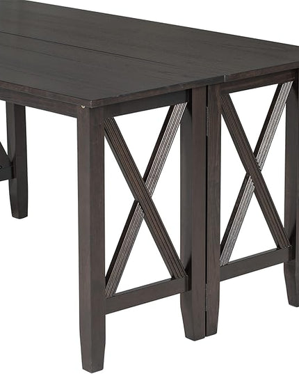 Comfortable Room 6-Piece Rustic Dining, Solid Wood Furniture Set with Foldable Table, 4 Padded Chairs, and 1 Bench, Ideal for Kitchen and Family Gatherings, Espresso - LeafyLoom