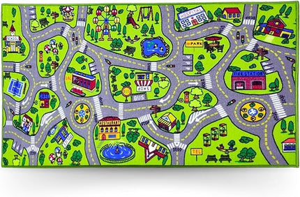 ToyVelt Kids Carpet Playmat Car Rug – Educational Road Traffic Carpet Multi Color Play Mat - Large 60” X 32” Best Kids Rugs for Playroom & Kid Bedroom – for Ages 3-12 Years Old - LeafyLoom