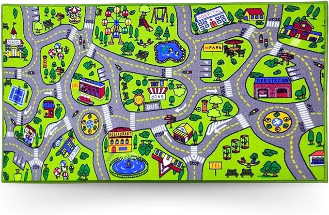 ToyVelt Kids Carpet Playmat Car Rug – Educational Road Traffic Carpet Multi Color Play Mat - Large 60” X 32” Best Kids Rugs for Playroom & Kid Bedroom – for Ages 3-12 Years Old - LeafyLoom