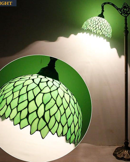 WERFACTORY Tiffany Lamp Floor Green Wisteria Stained Glass Arched Lamp 12X18X64 Inches Gooseneck Adjustable Corner Standing Reading Light Decor Bedroom Living Room S523 Series - LeafyLoom
