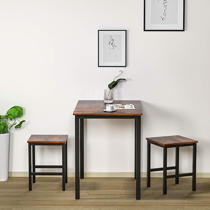DKLGG 3 Pieces Dining Table Set, Space Saving Kitchen Table and Chairs Set for 2, Small Dining Table and Chairs for 2 Perfect for Breakfast Nook, Living Room, Apartment - LeafyLoom
