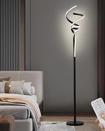 Modern Spiral Floor Lamps for Living Room, LED Spiral Floor Lamp 48W Tall Standing Lamp Timing 63"-67" Adjustable Height 3 Color Dimable Corner Black Floor Lamps for Bedroom Office - LeafyLoom