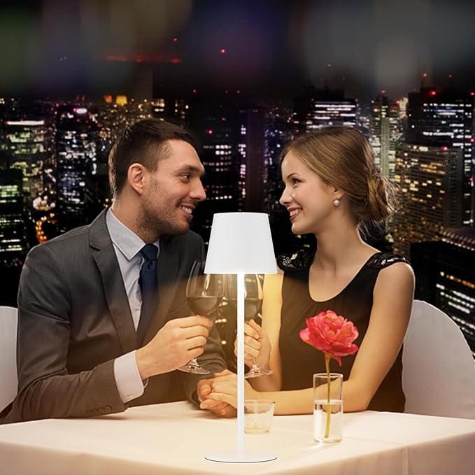 2 Pack Dimmable Table Lamp 3000k Warm White, IP54 Wireless Bottle Lamp for Indoor and Outdoor, 5000 mAh Rechargeable Table Lamp for Family, Restaurant & Bar(White) - LeafyLoom