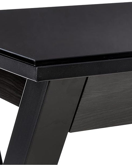 Walker Edison Lawrence Urban Industrial X Leg Glass Top Computer Desk, 48 Inch, Black - LeafyLoom