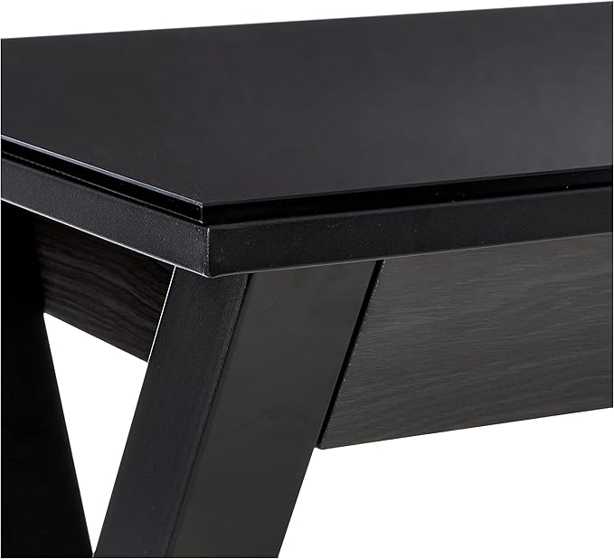 Walker Edison Lawrence Urban Industrial X Leg Glass Top Computer Desk, 48 Inch, Black - LeafyLoom