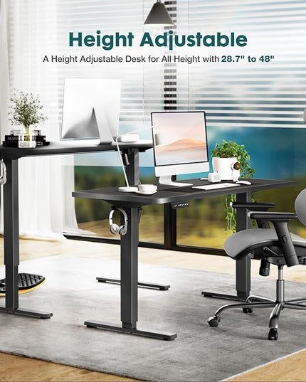 SMUG Standing Desk, Adjustable Height Electric Sit Stand Up Down Computer Table, 48x24 Inch Ergonomic Rising Desks for Work Office Home, Modern Gaming Desktop Workstation, Black - LeafyLoom
