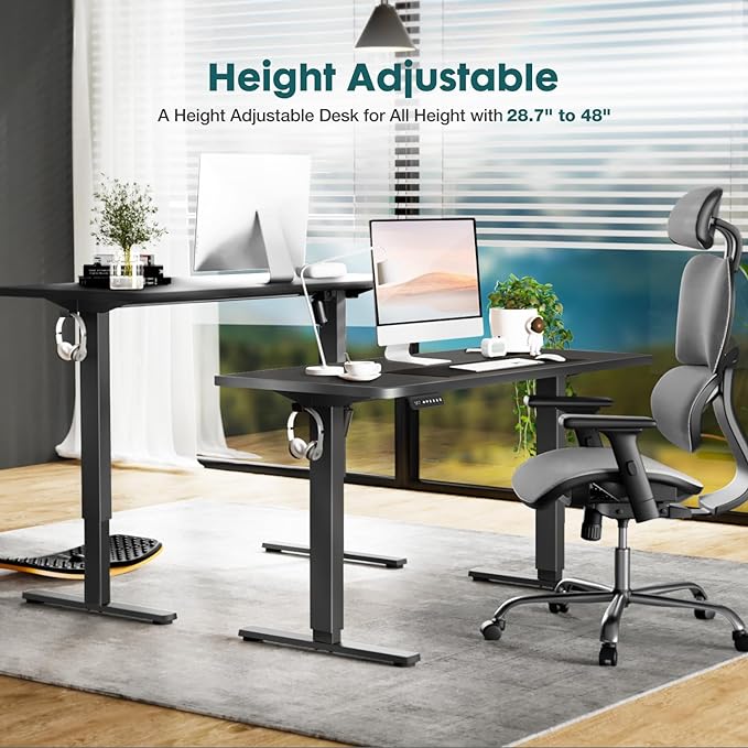 SMUG Standing Desk, Adjustable Height Electric Sit Stand Up Down Computer Table, 48x24 Inch Ergonomic Rising Desks for Work Office Home, Modern Gaming Desktop Workstation, Black - LeafyLoom