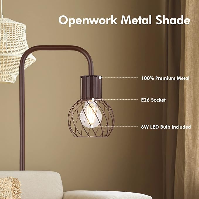 Floor Lamp, Industrial Floor Lamp, Modern Standing Lamp with 6W LED Bulb, Foot Switch, Metal Floor Lamp for Living Room, Bedroom, Office, Vintage，Rustic Minimalist Farmhouse Stand Up Lamp Brown - LeafyLoom