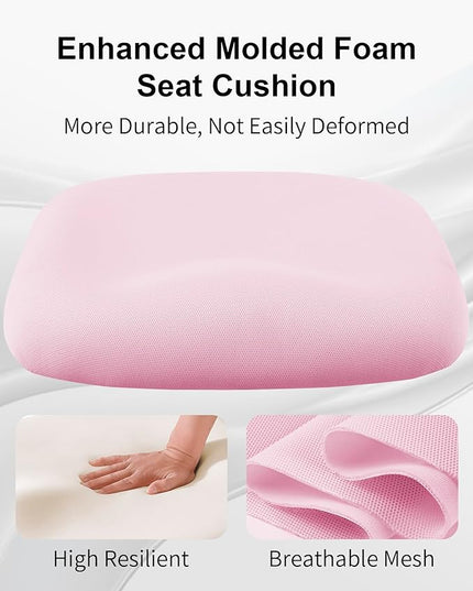 Ergonomic Office Chair with Footrest | Adjustable Lumbar Support, Reclining Desk Chair with Leg Rest, Comfortable Mesh Computer Chair for Home & Office (Pink) - LeafyLoom