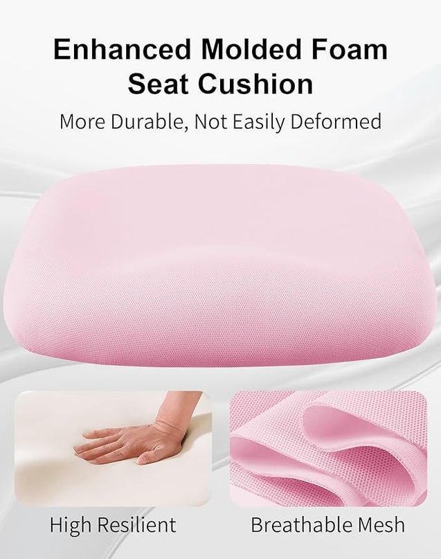 Ergonomic Office Chair with Footrest | Adjustable Lumbar Support, Reclining Desk Chair with Leg Rest, Comfortable Mesh Computer Chair for Home & Office (Pink) - LeafyLoom