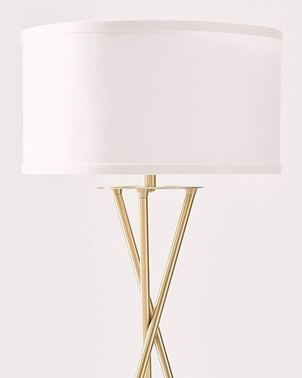 Brightech Jaxon LED Floor lamp, Modern Lamp for Living Rooms & Offices, Tall Lamp with Contemporary Drum Shade, Gold Tripod Standing Lamp for Bedroom Reading, Great Living Room Decor - Brass - LeafyLoom
