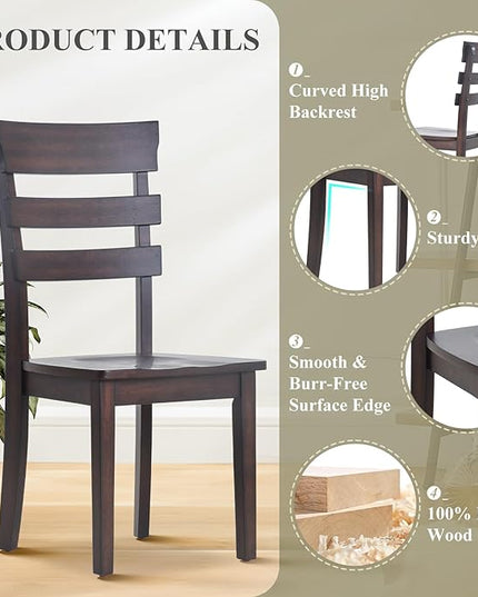 COLAMY Wooden Dining Chairs Set of 2, Ladder High Back Kitchen Side Chair, Farmhouse Armless Dining Room Chairs with Adjustable Foot Pegs, Cherry - LeafyLoom