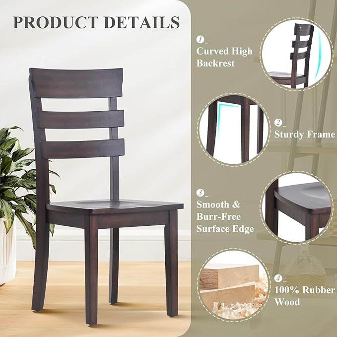 COLAMY Wooden Dining Chairs Set of 2, Ladder High Back Kitchen Side Chair, Farmhouse Armless Dining Room Chairs with Adjustable Foot Pegs, Cherry - LeafyLoom