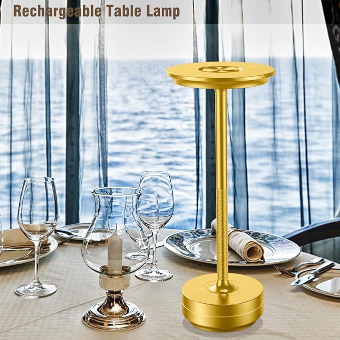 LED Rechargeable Cordless Table Lamp, Battery Operated Stepless Dimming Modern Portable Outdoor Table Light for Dining Restaurant Patio[Burnished Gold]… - LeafyLoom