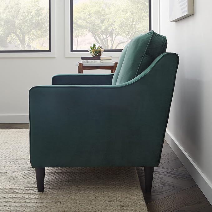 Edenbrook Jensen Upholstered Loveseat – Green Velvet Loveseat - Living Room Furniture - Small Loveseat- Seats Two - Scoop Arm Modern Couch - Couches - LeafyLoom