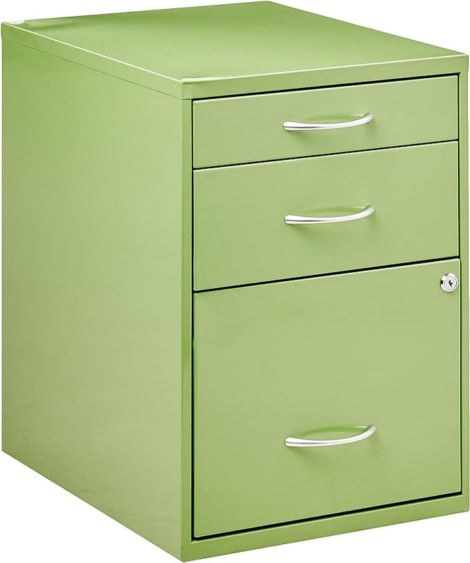 OSP Home Furnishings HPB Heavy Duty 3-Drawer Metal File Cabinet for Standard Files and Office Supplies, Green Finish - LeafyLoom