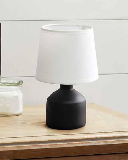 Simple Designs LT2080-BLK Mini Bocksbeutal Concrete Table Desk Lamp with Tapered Drum Fabric White Shade, Black (Pack of 12) - LeafyLoom