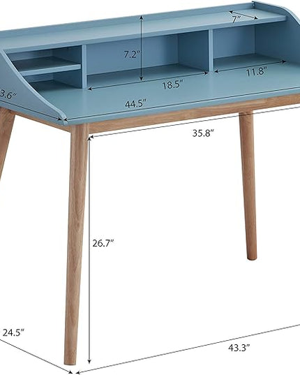 Roundhill Furniture Roskilde Storage Wood Office Desk, Blue - LeafyLoom