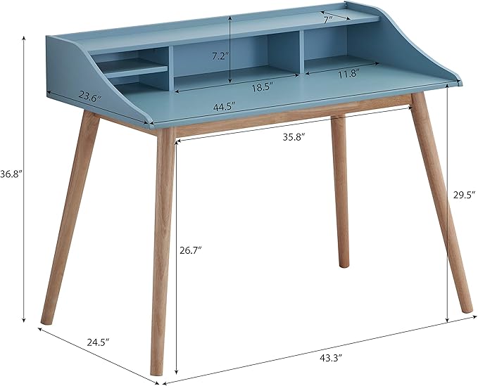 Roundhill Furniture Roskilde Storage Wood Office Desk, Blue - LeafyLoom