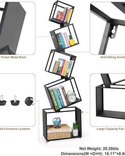 Bookshelf 2024 NEW, 5-Tier Bookshelves, 67" Tall Black Bookshelf, Book Shelf, Bookcase, Modern Bookshelf, Storage Shelf for CDs/Books/Collections, Display Shelf for Livingroom, Bedroom, Office - LeafyLoom