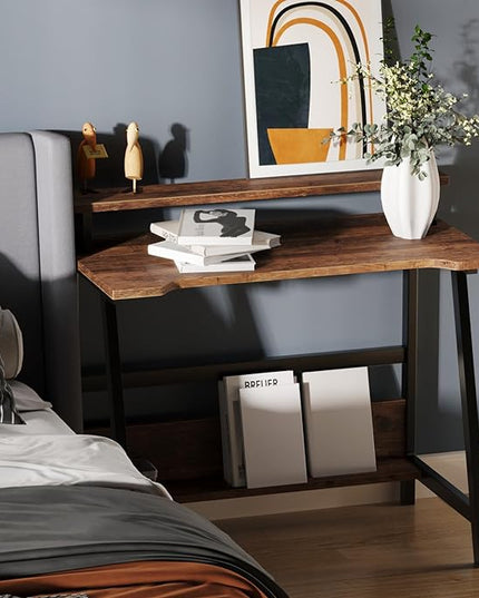 Computer Home Office Desk, 31.5" Desk for Small Spaces with Storage Shelf,Small Computer Desk with Monitor and Bookshelf, Modern Simple Style Laptop Desk - LeafyLoom