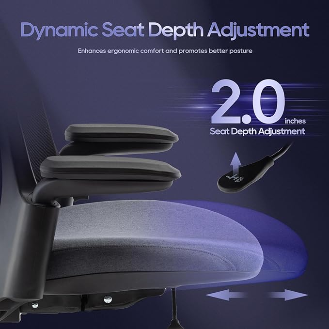 COLAMY 3084 Ergonomic Mesh Chair 300lbs, OfficeChair, Home Office DeskChair with Adjustable Seat Slider, Lumbar Support, Tilt and 3D Armrests, Mid Back-black & Grey - LeafyLoom