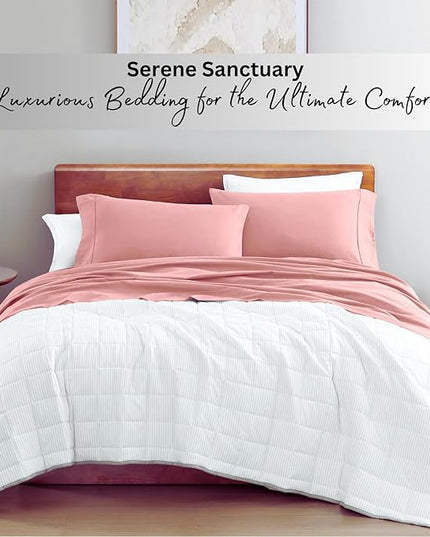 LANE LINEN 100% Organic Cotton California King Sheets Set, 4-Piece Pure Organic Cotton Long Staple Percale Weave Soft Best Bedding Sheets for Bed, Breathable, Fits Mattress Upto 15" Deep - Rose Dawn - LeafyLoom