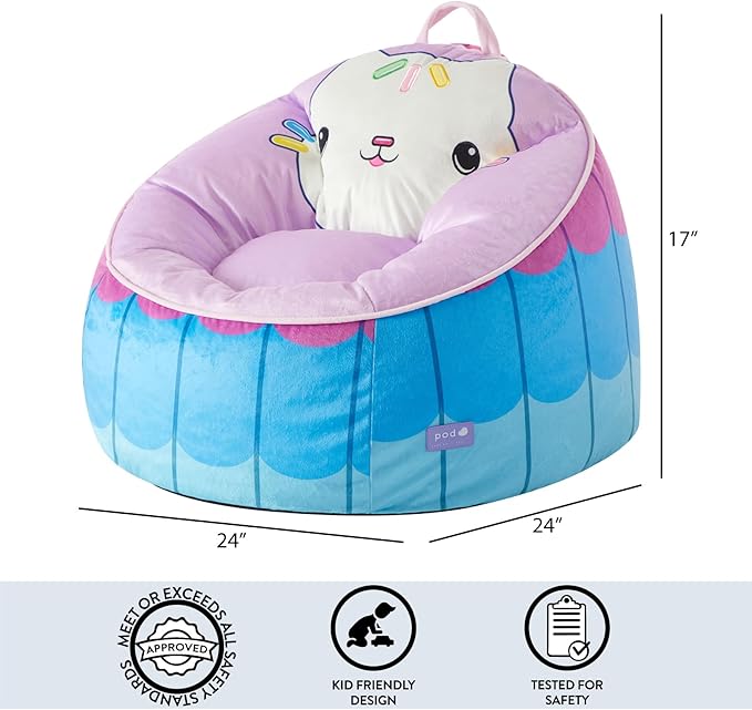 Idea Nuova Gabbys Dollhouse Hillside by pod Plush Kids Bean Bag Chair, 24"x24"x25", Ages 3+ - LeafyLoom