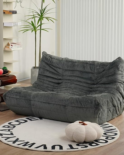 N&V Fireside Loveseat, Mid Century Armless Twin Size Floor Sofa, Soft Premium Corduroy Floor Lounge Chair, Foam Sofa Accent Chair for Living Room Bedroom and Office, Frost Grey - LeafyLoom