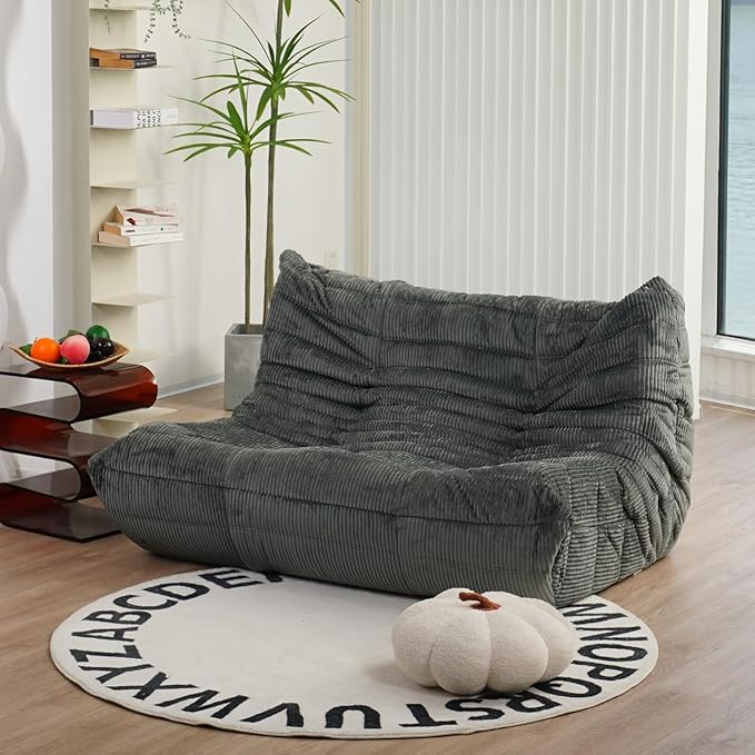 N&V Fireside Loveseat, Mid Century Armless Twin Size Floor Sofa, Soft Premium Corduroy Floor Lounge Chair, Foam Sofa Accent Chair for Living Room Bedroom and Office, Frost Grey - LeafyLoom