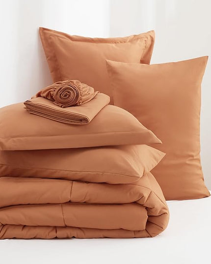 Bedsure Burnt Orange Twin XL Comforter Set - 5 Pieces Solid Twin XL Bed in a Bag for College, Twin XL Bed Set Burnt Orange with Comforters, Sheets, Pillowcase & Sham, Extra Long Twin Comforter Set - LeafyLoom