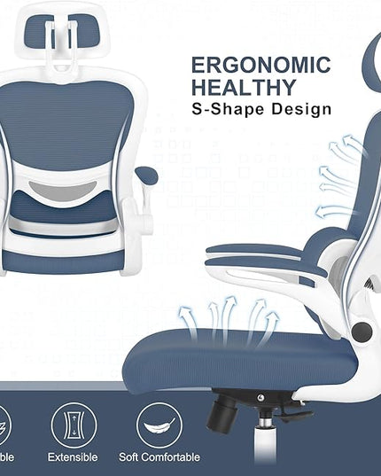 Misolant Ergonomic Office Chair, Desk Chair with Lumbar Support, Mesh Office Chair, Ergonomic Chair with Adjustable Headrest and Armrest, Comfortable Office Chair Navy Blue - LeafyLoom