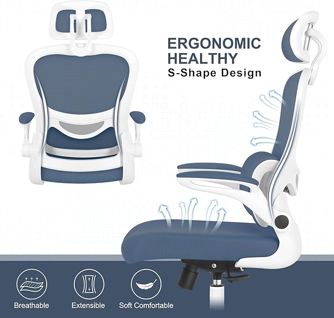 Misolant Ergonomic Office Chair, Desk Chair with Lumbar Support, Mesh Office Chair, Ergonomic Chair with Adjustable Headrest and Armrest, Comfortable Office Chair Navy Blue - LeafyLoom