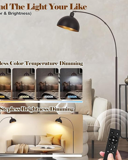 Bronze Arch Floor Lamps for Living Room Dimmable - Upgraded 9W LED Arc Lamp with 4 Color Temperatures, Remote Control Rustic Arched Floor Lamp, Reading Standing Lamp for Bedroom (Bulb Included) Brown - LeafyLoom