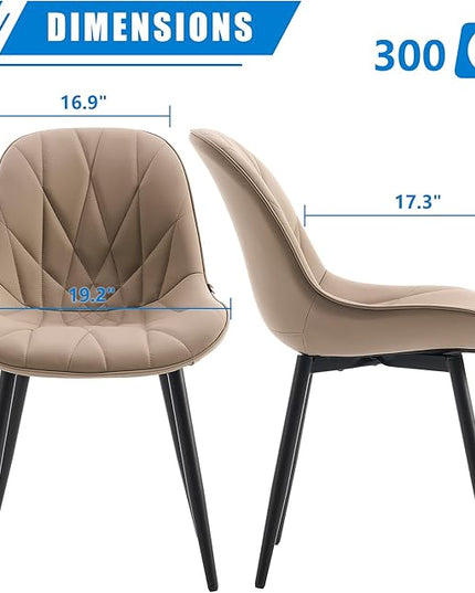 YOUNIKE Dining Chairs Set of 2, Khaki Comfy Padded Kitchen Chairs, Armless Modern Faux Leather Upholstered Dining Room Chairs, Elegant Dinning Chairs Side Chairs, Loads up to 300LBS - LeafyLoom