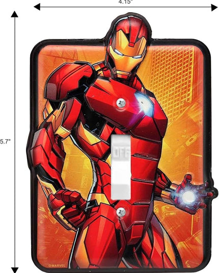 Marvel Iron Man Embossed Metal Light Switch Plate - Iron Man Switch Plate Decoration for Bedroom or Man Cave - LeafyLoom