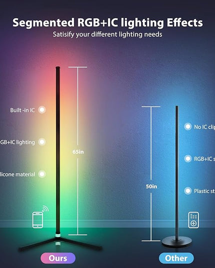 2PCS RGB Corner Floor Lamp, 64.5" RGB Color Changing Mood Light Bluetooth APP and Remote Control Music Sync LED 398 Dimmable Modes Modern Floor Lamp for Living Room, Light Timing - LeafyLoom