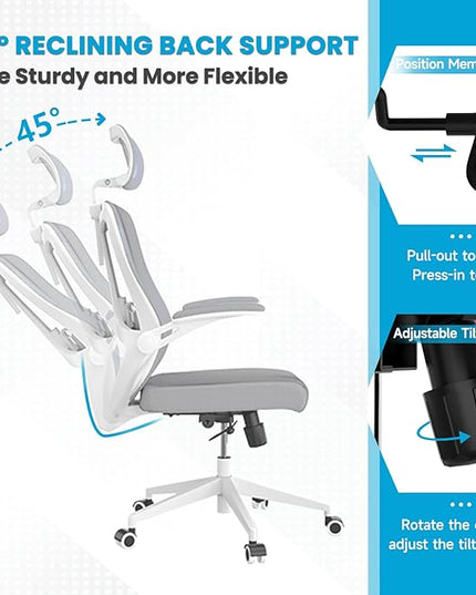 Ergonomic Office Chair - Comfy Desk Chairs with Wheels and Arms, 500LB Heavy Duty Mesh Computer Chairs with Comfortable Head Lumbar Back Support for Office, Study, College Dorm and Bedroom - LeafyLoom