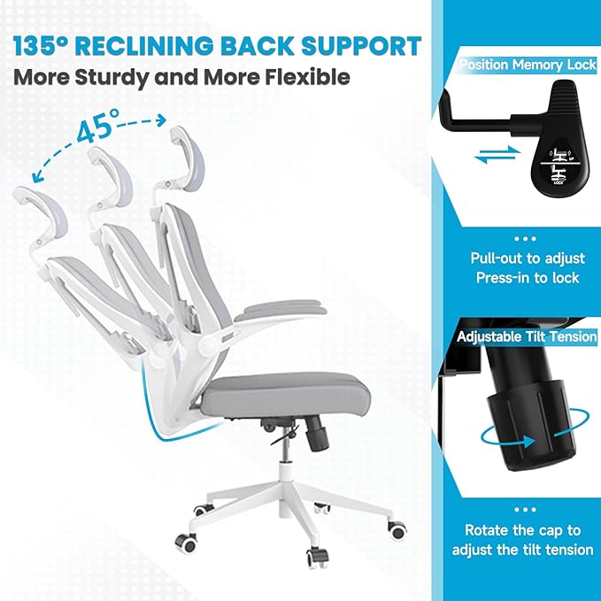 Ergonomic Office Chair - Comfy Desk Chairs with Wheels and Arms, 500LB Heavy Duty Mesh Computer Chairs with Comfortable Head Lumbar Back Support for Office, Study, College Dorm and Bedroom - LeafyLoom