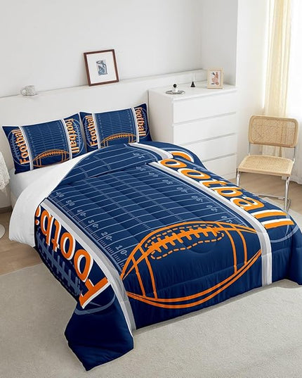 Feelyou Football Bedding Set King Size Sports Comforter Set for Kids Boys Girls Decor Soccer Ball Game Comforter Microfiber American Football Duvet Set Bedroom Quilt Set - LeafyLoom
